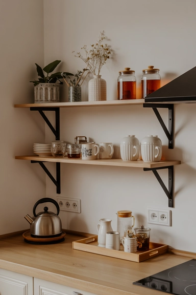 21 Tea Station Organization Ideas for a Cozy & Tidy Setup 7 Wall Shelf Tea Station
