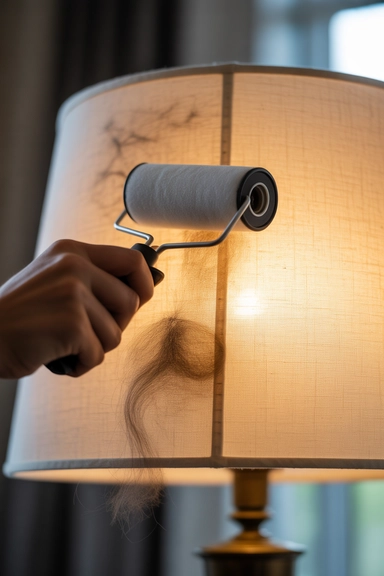 15 Living Room Cleaning Hacks for a Tidier Space 7 Lint Roller on Lampshades