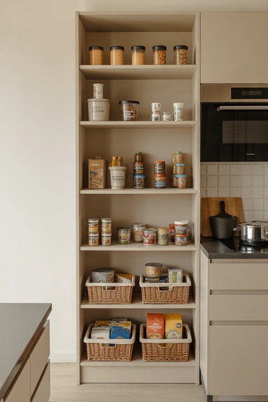 Narrow Open Bookcase as a Pantry Substitute