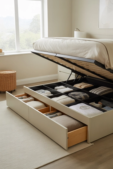 Platform Storage Bed with Side Drawers and Lift Panels
