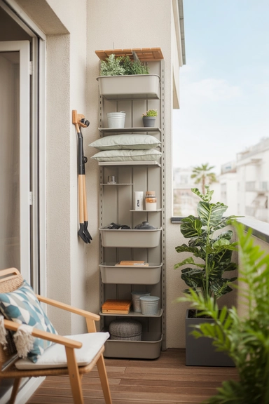 22 Small Balcony Storage Ideas That Add Space 7 Slim Tall Storage Tower Designed for Corners