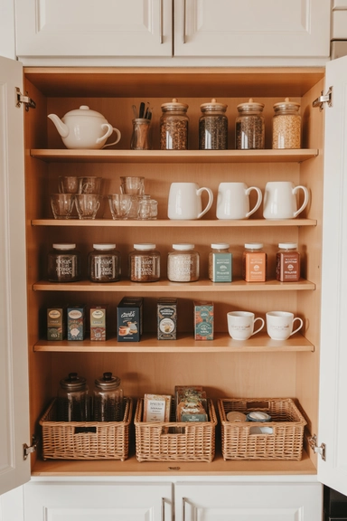21 Tea Station Organization Ideas for a Cozy & Tidy Setup 8 Cabinet Tea Station Setup