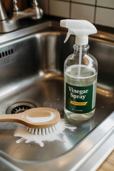 Baking Soda for Scrubbing, Vinegar for Spraying