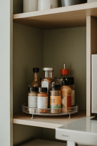 22 Pantry Shelf Organization Ideas That Work 8 Lazy Susan Turntables for Short Shelf Depth