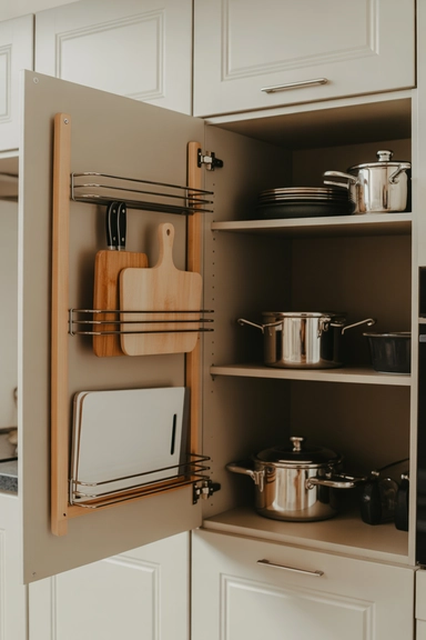 21 Cutting Board Organization Ideas for Small Kitchens 9 Inside-Cabinet Door Cutting Board Storage
