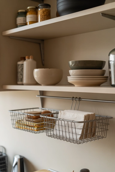 22 Genius Tiny Kitchen Storage Without Cabinets 9 Under-Shelf Baskets That Double Shelf Capacity