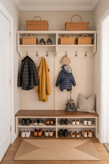 Double-Tier Hanging System Above Structured Shoe Drawers