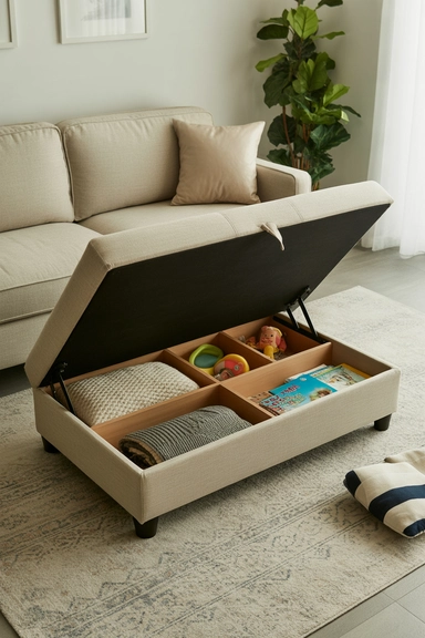 Lift-Top Storage Ottoman with Interior Dividers
