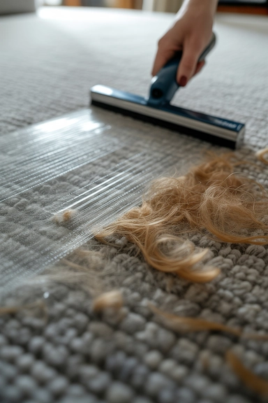 15 Living Room Cleaning Hacks for a Tidier Space 10 Squeegee on Carpet for Embedded Hair and Debris
