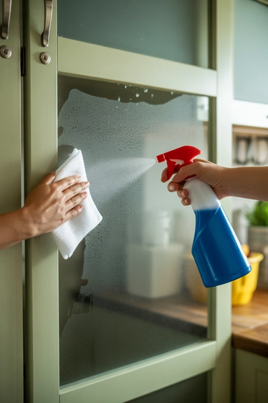 13 Kitchen Cabinet Cleaning Hacks That Remove Grease Fast (And Actually Work) 11 Glass Cleaner for Cabinet Glass Panels