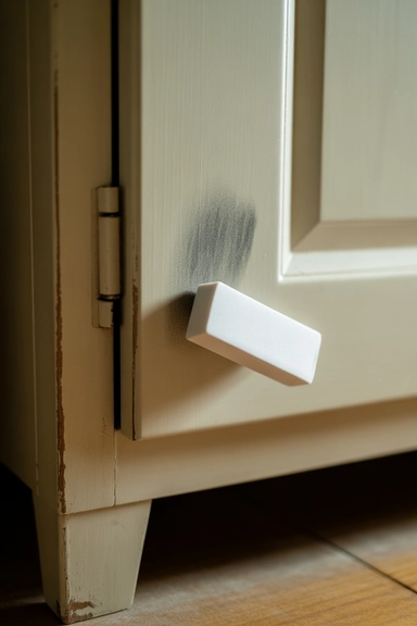 13 Kitchen Cabinet Cleaning Hacks That Remove Grease Fast (And Actually Work) 13 Eraser for Scuff Marks on Cabinet Doors
