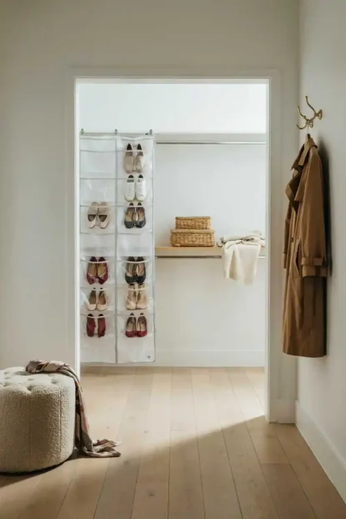 23 Small Closet Organization Ideas That Maximize Every Inch 6 Door-Mounted Shoe Organizer for Instant Floor Recovery