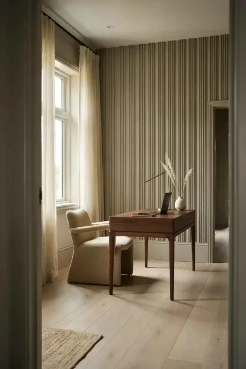 21 Home Office Interior Design Ideas for Small Rooms 6 The Vertical Stripe Wall Treatment