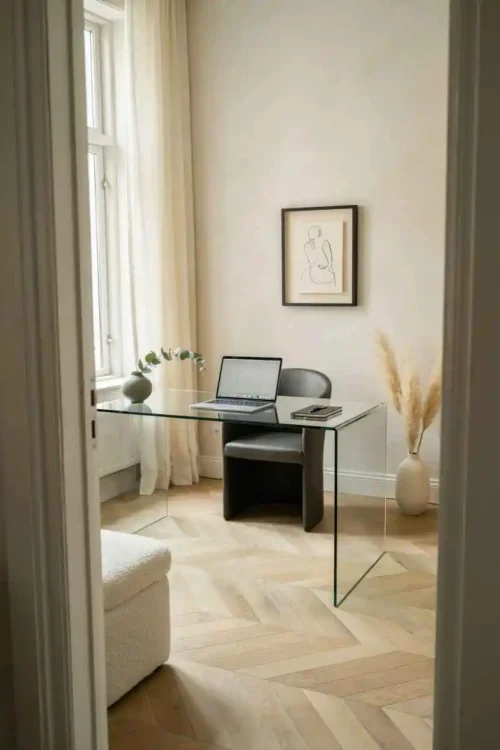 21 Home Office Interior Design Ideas for Small Rooms 8 The Glass or Acrylic Desk