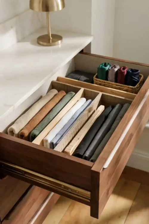 27 DIY Closet Organization Ideas Anyone Can Build 9 Scrap Wood Drawer Dividers for Folded Stability