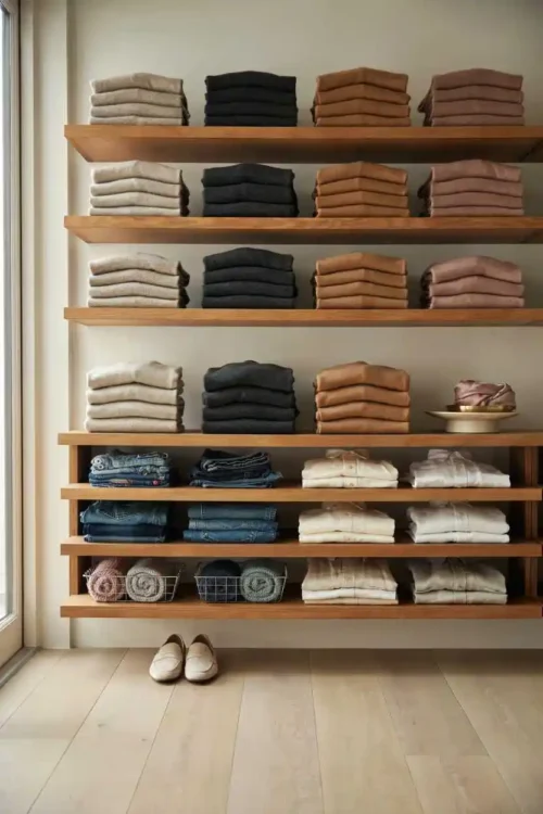 23 Small Closet Organization Ideas That Maximize Every Inch 10 Tiered Shelf Risers to Reveal Hidden Folded Items