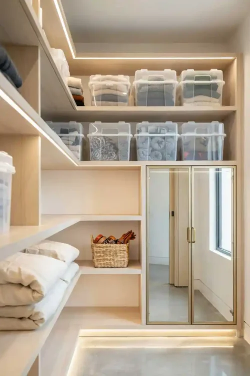 23 Small Closet Organization Ideas That Maximize Every Inch 11 Clear Plastic Boxes for the Back of Upper Shelves