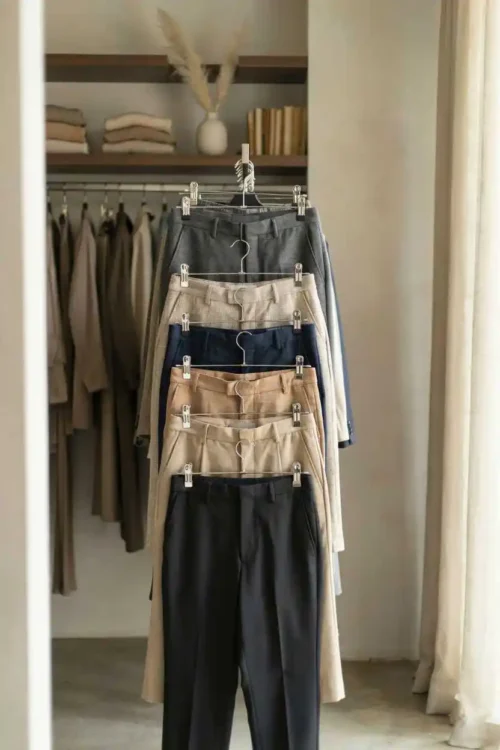 27 DIY Closet Organization Ideas Anyone Can Build 11 Clip-Style Pant Hangers for Compressed Pant Storage