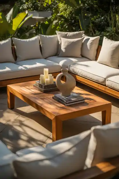 15 Backyard Lounge Ideas for a Relaxing Outdoor Setup 12 A Coffee Table That Anchors the Seating