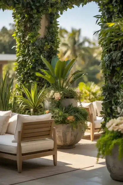 15 Backyard Lounge Ideas for a Relaxing Outdoor Setup 13 Container Planting Around the Perimeter