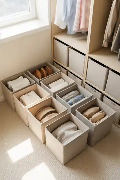 Fabric Cube Organizers on Closet Floors