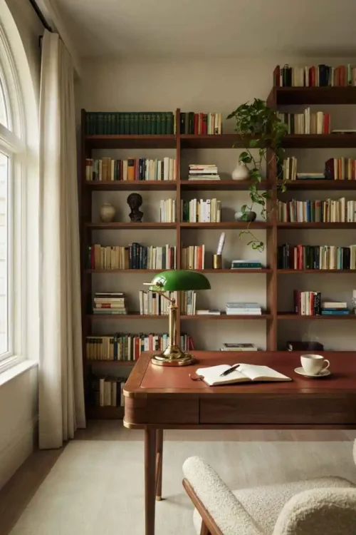 The Desk With Shelving Above for Reference Materials