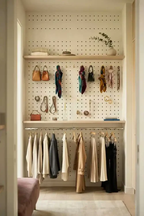 23 Small Closet Organization Ideas That Maximize Every Inch 14 Pegboard Wall for Accessories Without Rod Space