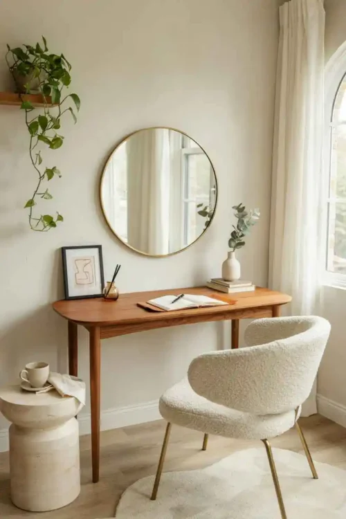 21 Home Office Interior Design Ideas for Small Rooms 14 The Round Mirror or Round Furniture