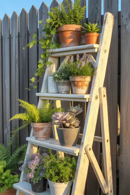 Repurpose Old Ladders as Plant Displays