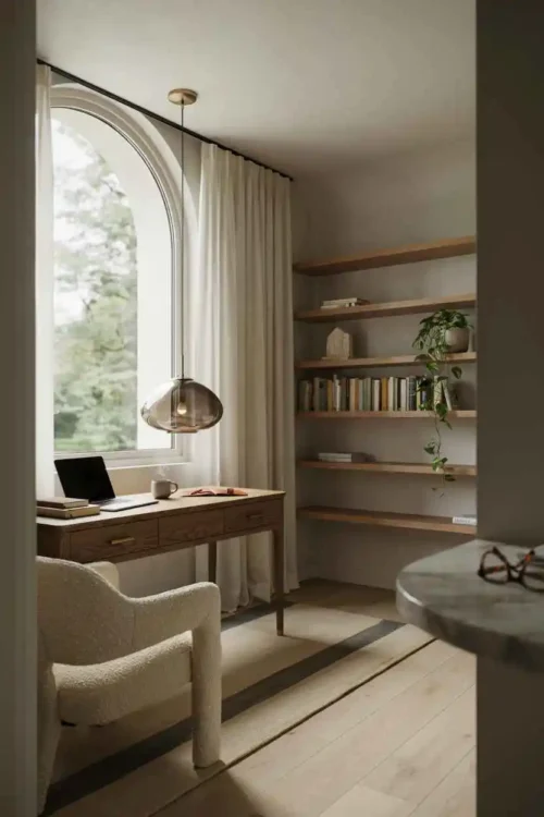 21 Home Office Interior Design Ideas for Small Rooms 15 The Single Statement Light Fixture
