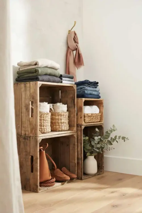 23 Small Closet Organization Ideas That Maximize Every Inch 16 Wooden Crate Shelving That Shows What You Store