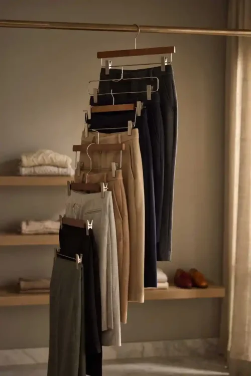 23 Small Closet Organization Ideas That Maximize Every Inch 17 Clip-Style Pant Hangers for Compressed Pant Storage