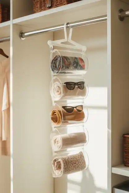 19 Master Closet Organization Ideas for a Stylish Space 17 16. Use a Clear Hanging Organizer for Accessories and Small Items