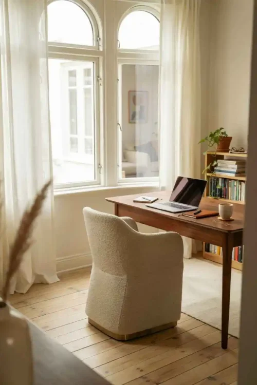 The Desk Angled Toward Natural Light Without Screen Glare