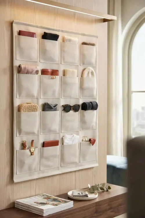 23 Small Closet Organization Ideas That Maximize Every Inch 22 Canvas Pocket Organizer on Your Wall