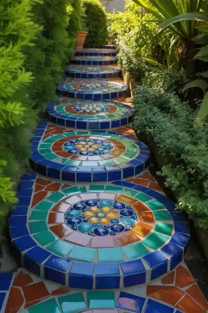 Press Mosaic Stepping Stones From Broken Tiles