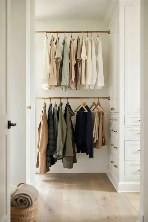27 DIY Closet Organization Ideas Anyone Can Build 24 Wooden Dowel Rod Extension for Double-Deep Hanging