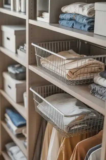 Wire Baskets Under Shelves for Double Capacity