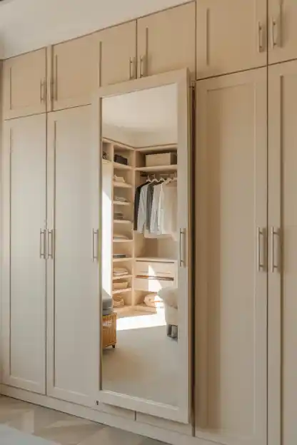 19 Master Closet Organization Ideas for a Stylish Space 7 Hang a Mirror Inside the Door for Double Duty Space