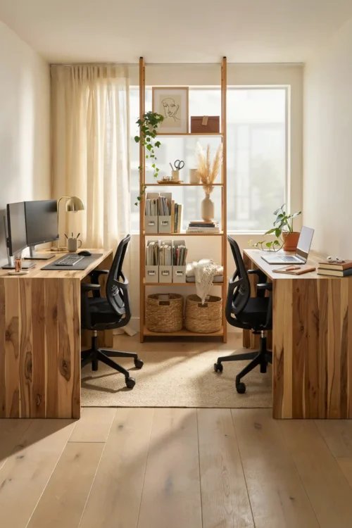 Back-to-Back Desks With Storage Between