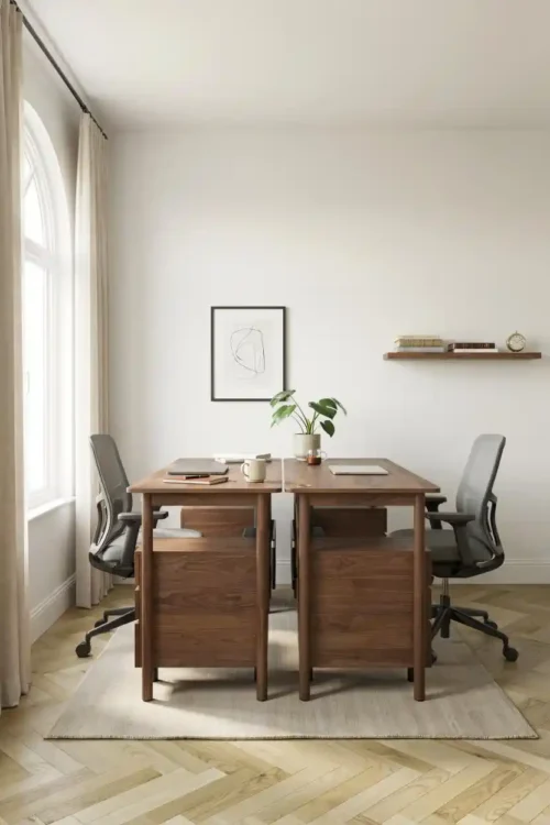 Desk Alcoves Created With Shelving on Both Sides