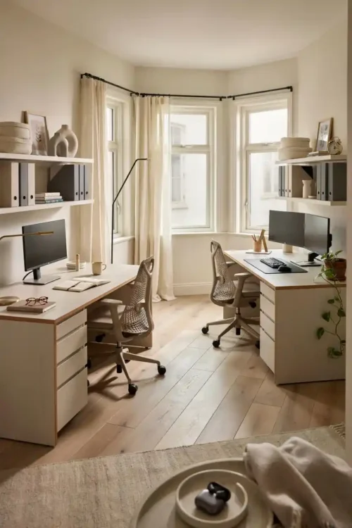 Desks in Separate Rooms With a Connecting Door