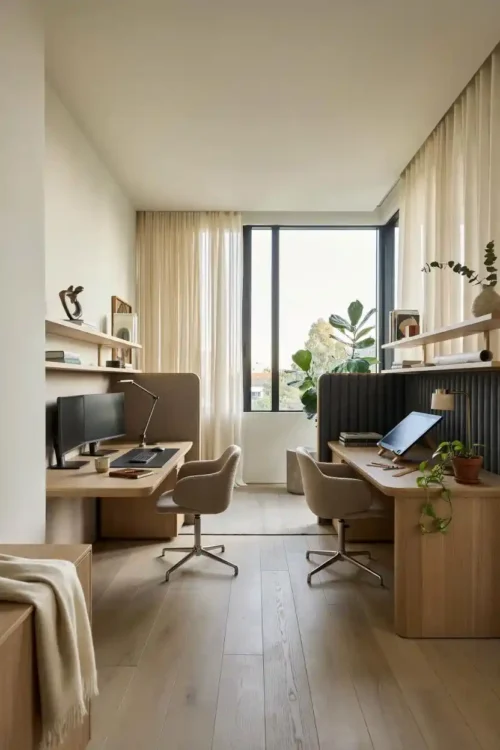 Facing Desks With a Sound-Dampening Panel
