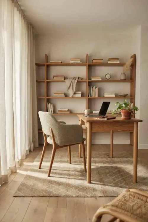 18 Home Office Decor Ideas for a Stylish Workspace 7 Neutral Color Palette With One Bold Accent Color