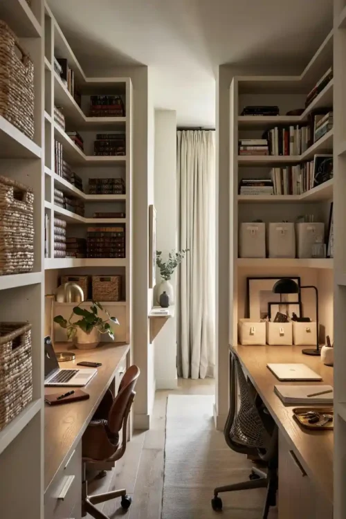 Shelving-Backed Desks That Face Opposite Walls