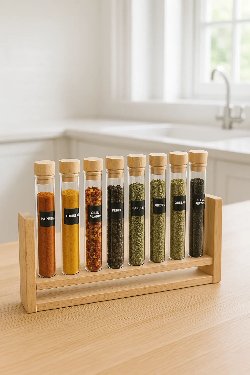 Repurposed Test Tube Spice Holders for Counter Display