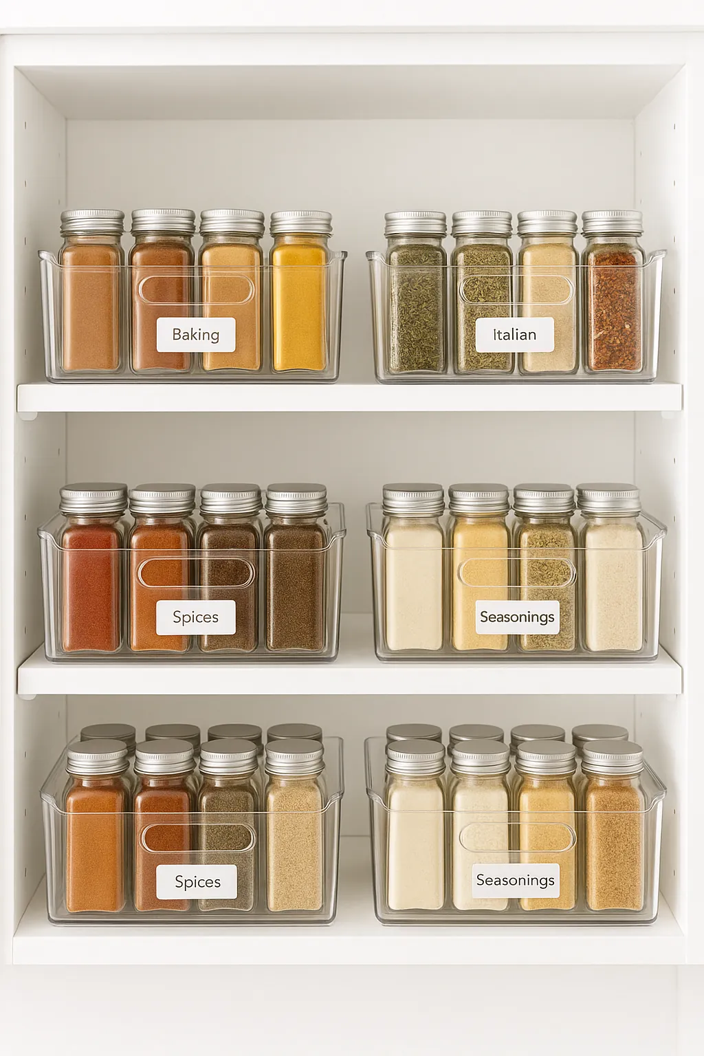 Labeled Bins That Group Spices by Cooking Style